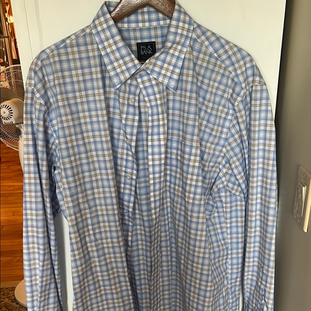 Jos. A. Bank Light Blue and White Plaid Shirt